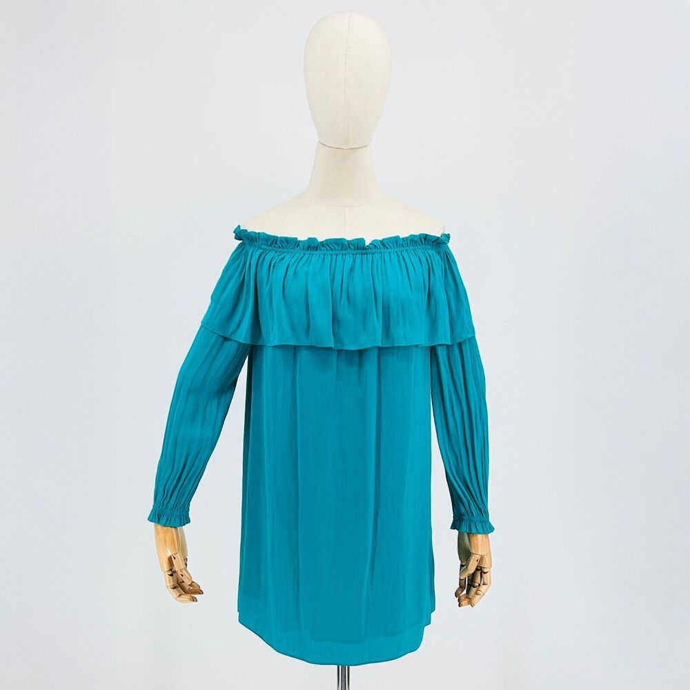 Lilly Pulitzer Dee Dee Teal Blue Cold Shoulder Ruffled Long Sleeve Mini Dress